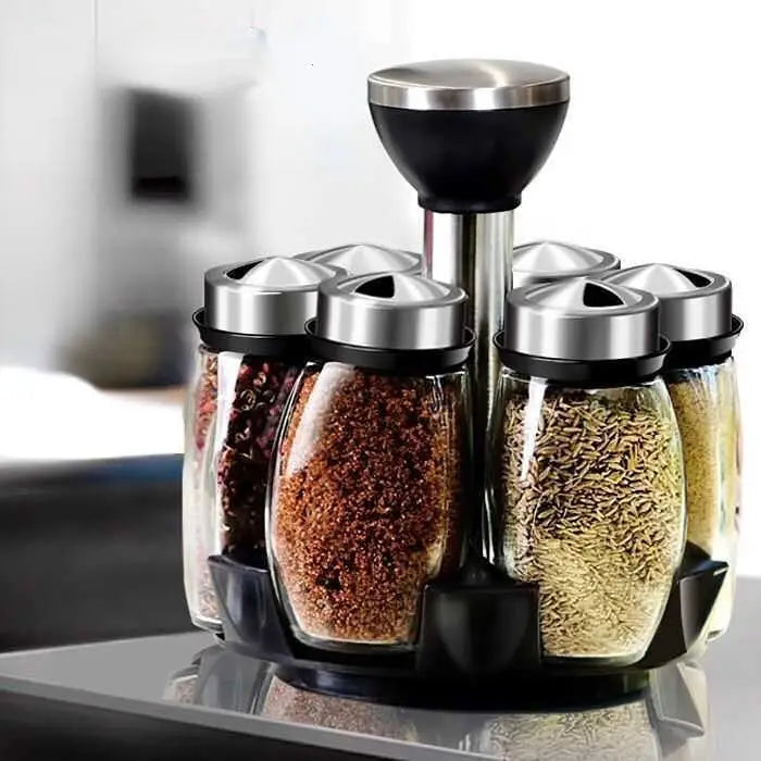 360° Rotating Spice Rack Set with Glass Jars