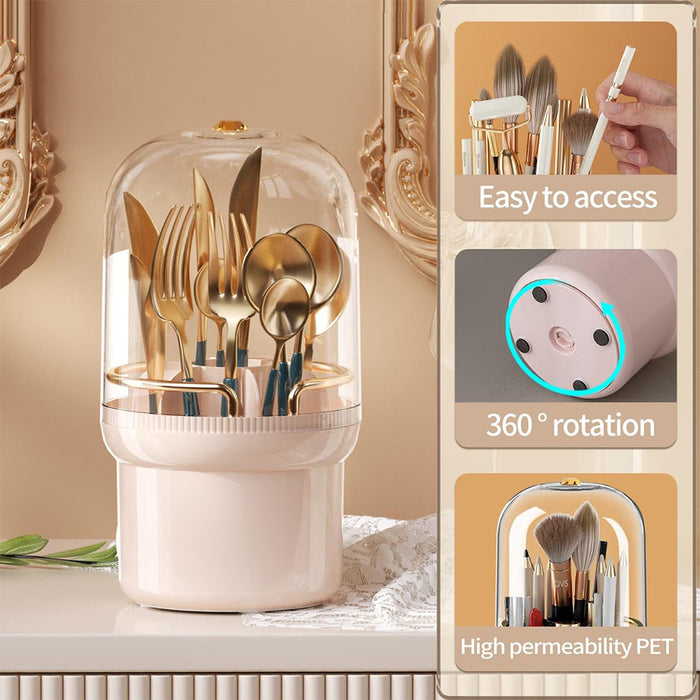 360°Rotating Large Capacity Makeup Brush Holder With Lid