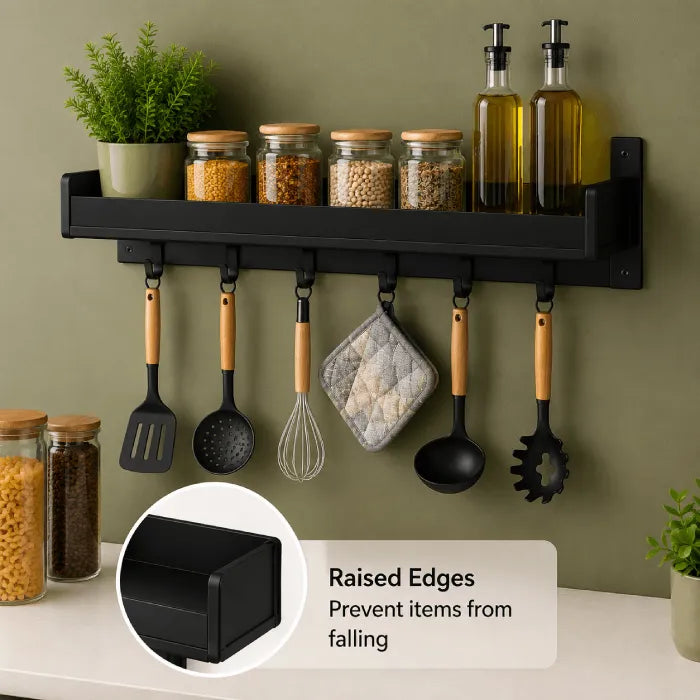 Wall Mounted Multifunctional Kitchen Storage Rack with Hooks