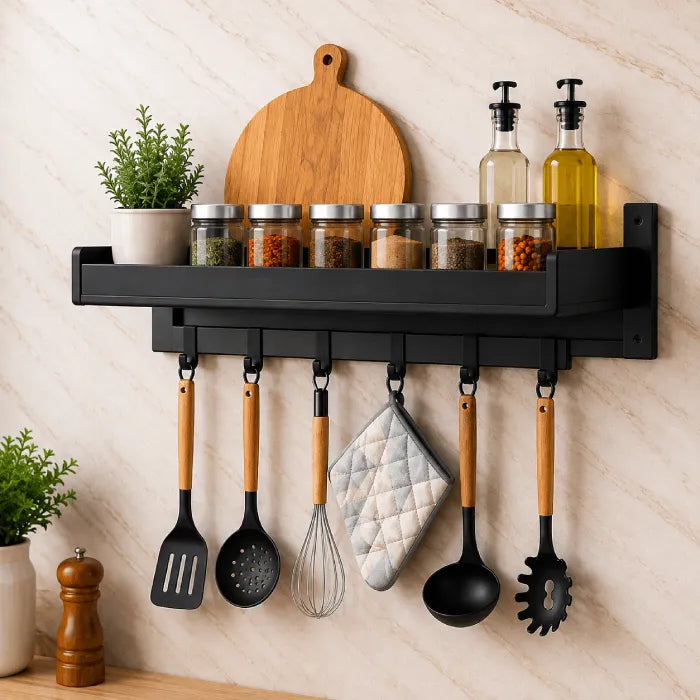 Wall Mounted Multifunctional Kitchen Storage Rack with Hooks