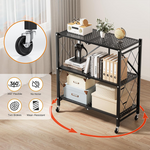 Multi Tier Kitchen Foldable Storage Rack with Movable Wheels – Black