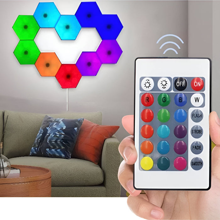 Remote Hexagon LED Wall Light 3 Set