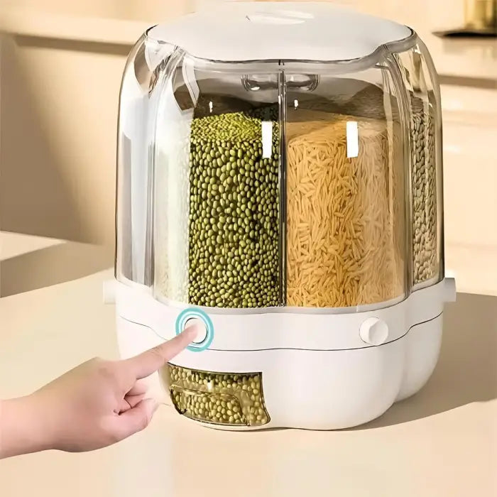 Rotating Rice Dispenser 6-Grids Rice Cereal Grains Storage Container