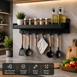 Wall Mounted Multifunctional Kitchen Storage Rack with Hooks