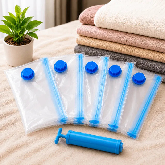 5 Pcs Large Reusable Vacuum Storage Bags with Pump