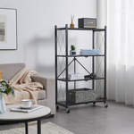 Multi Tier Kitchen Foldable Storage Rack with Movable Wheels – Black