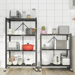 Multi Tier Kitchen Foldable Storage Rack with Movable Wheels – Black