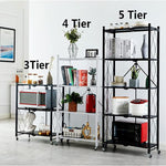 Multi Tier Kitchen Foldable Storage Rack with Movable Wheels – Black