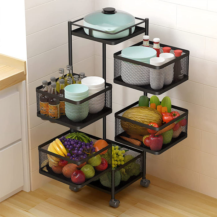 5-Tier Multipurpose Rotating Square Kitchen Storage Rack