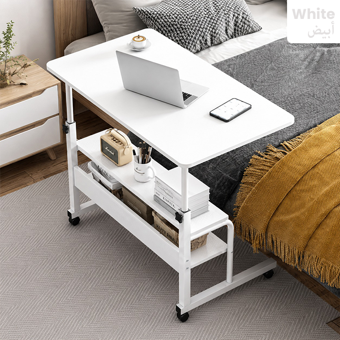 Adjustable Overbed Laptop Computer Desk with Bottom Shelf