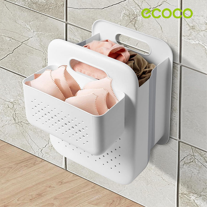 Ecoco Collapsible Wall Mounted Laundry Basket with Detachable Hanging Organizer