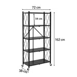 Multi Tier Kitchen Foldable Storage Rack with Movable Wheels – Black