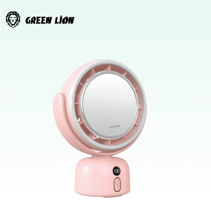 Green Lion Makeup Mirror Fan- Pink