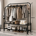 Cloth Hanger, Double Rod Cloth Stand With Shoe Rack